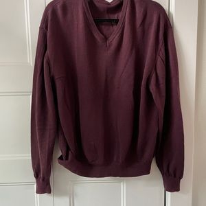 Men’s Deep Purple V Neck Merino Wool Sweater
